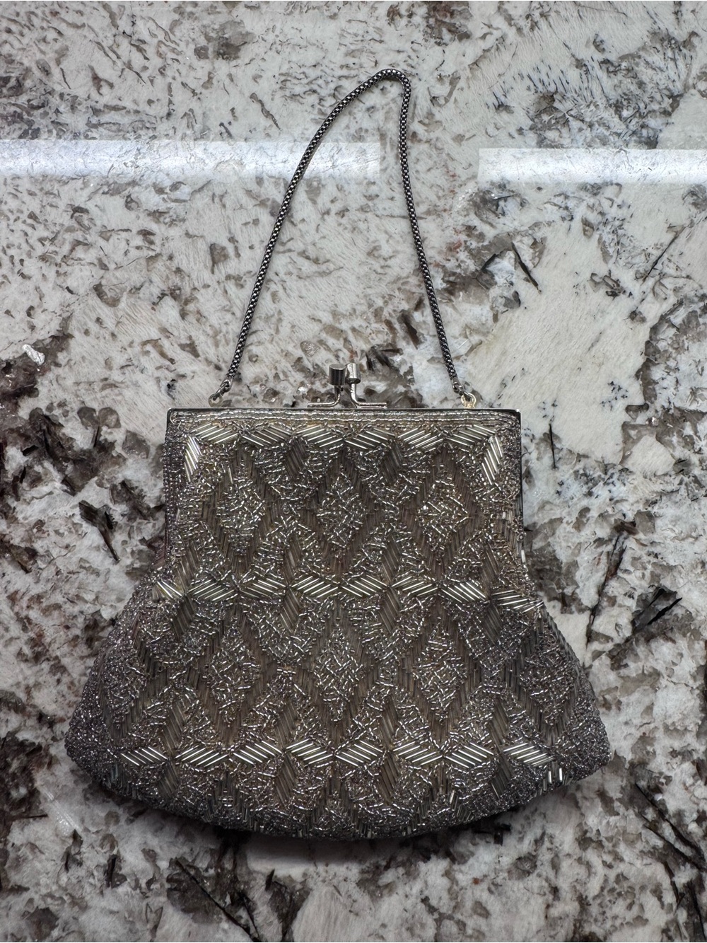 Vintage Silver Beaded Evening Bag